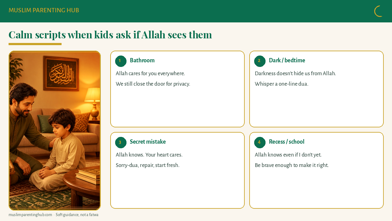 Five calm scripts when kids ask if Allah sees them