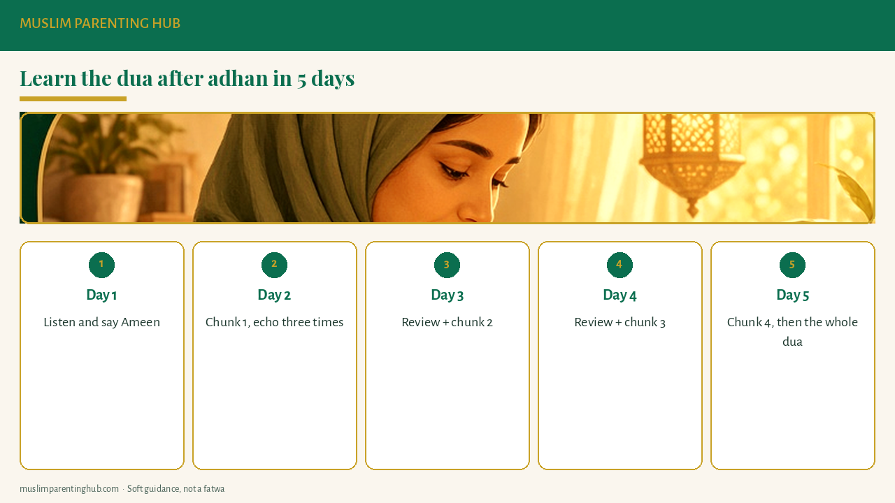 A 5-day plan to learn the dua after adhan, one small chunk each day