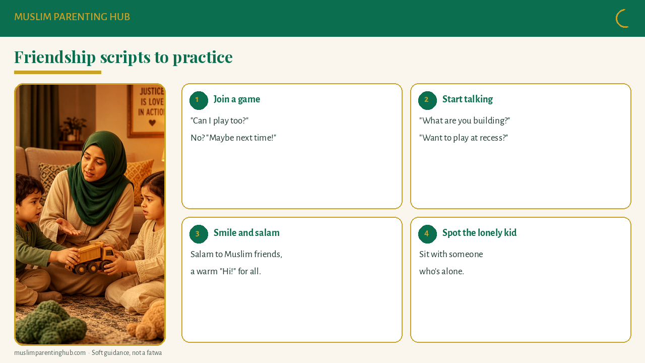 Friendship skills and playground scripts for Muslim kids
