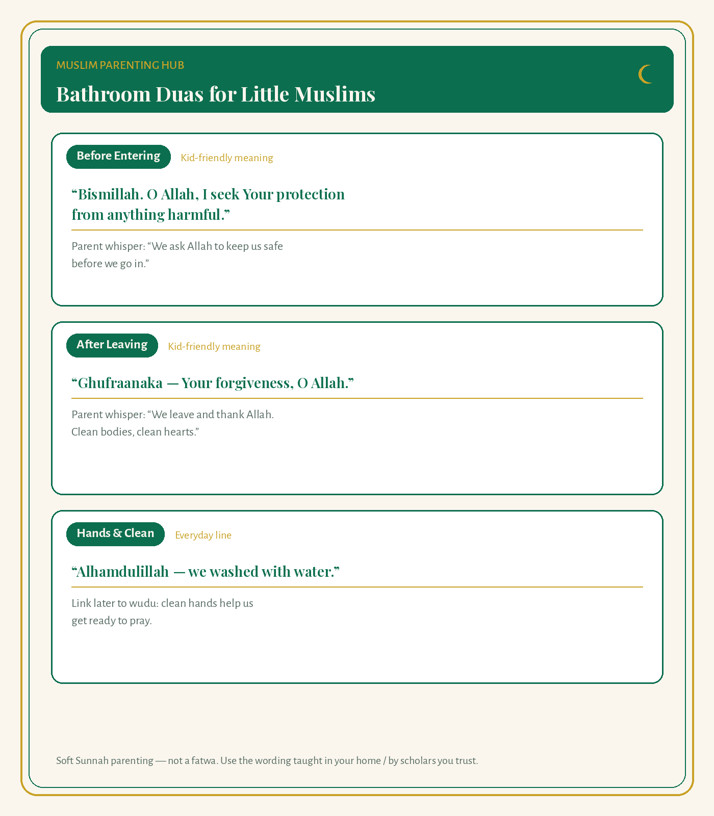 Bathroom duas for little Muslims card