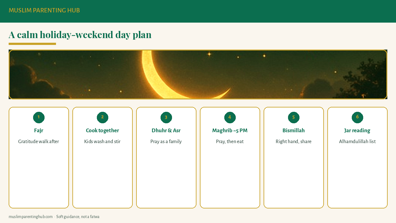 A calm long-weekend day plan with prayer times