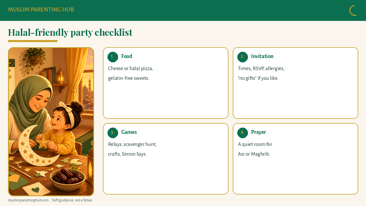 Halal-friendly party checklist: food, gifts, games and modesty