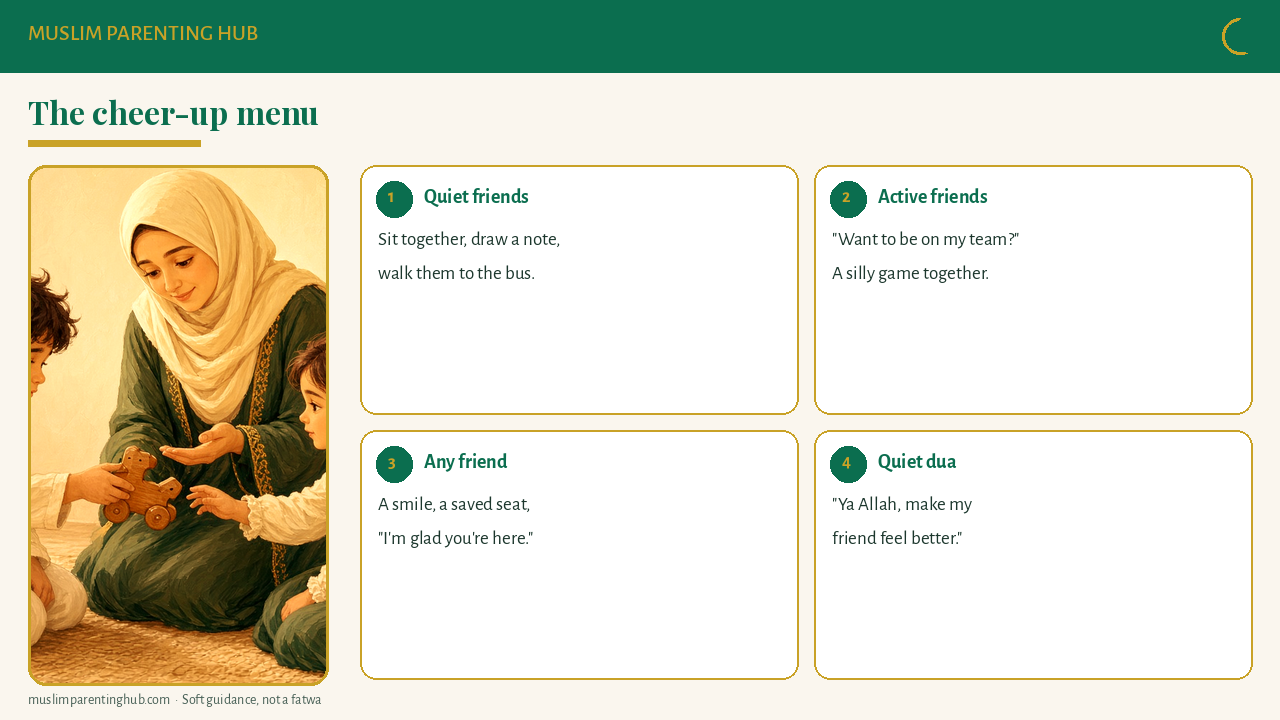 A cheer-up menu of small kind acts for quiet friends and active friends
