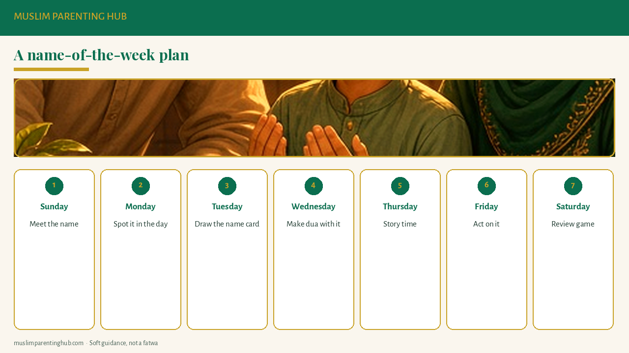 Name of the week plan for teaching Allah's names to kids