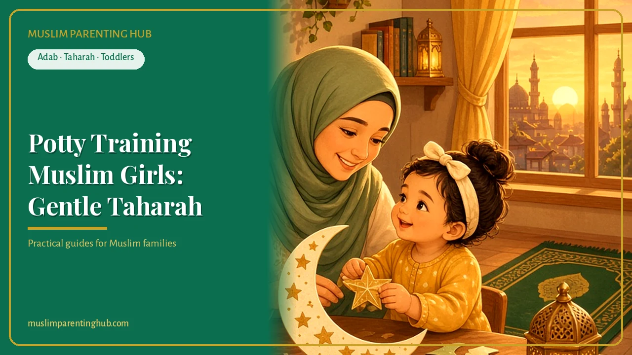 A Muslim mother sitting with her little daughter at a cozy table in warm golden evening light — cover
