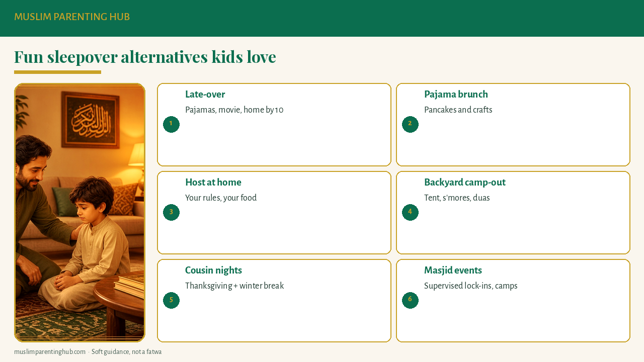 Fun sleepover alternatives for Muslim families: late-overs, pajama brunch, backyard camp-out, cousin nights and more