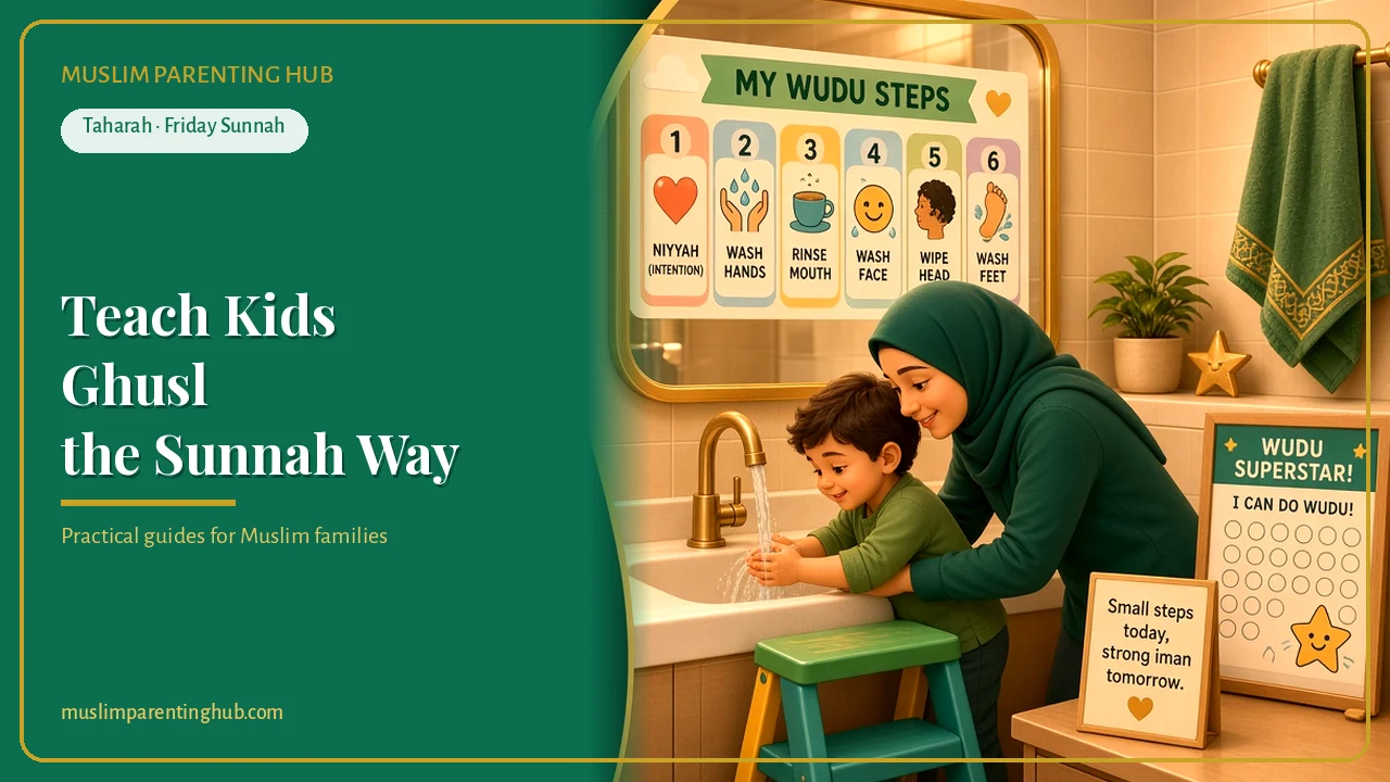 How to Teach Kids Ghusl: Simple Steps, the Friday Bath Sunnah and When It Becomes Required cover