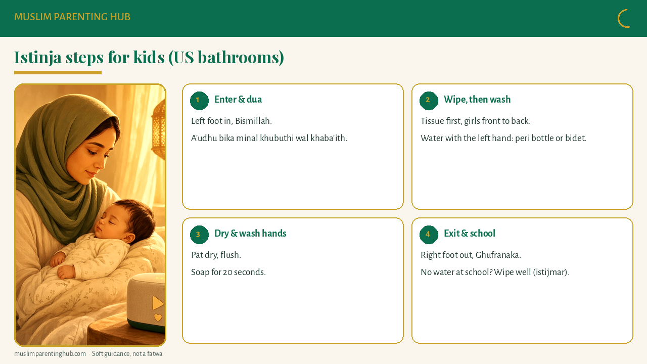 Istinja steps for kids in a US bathroom