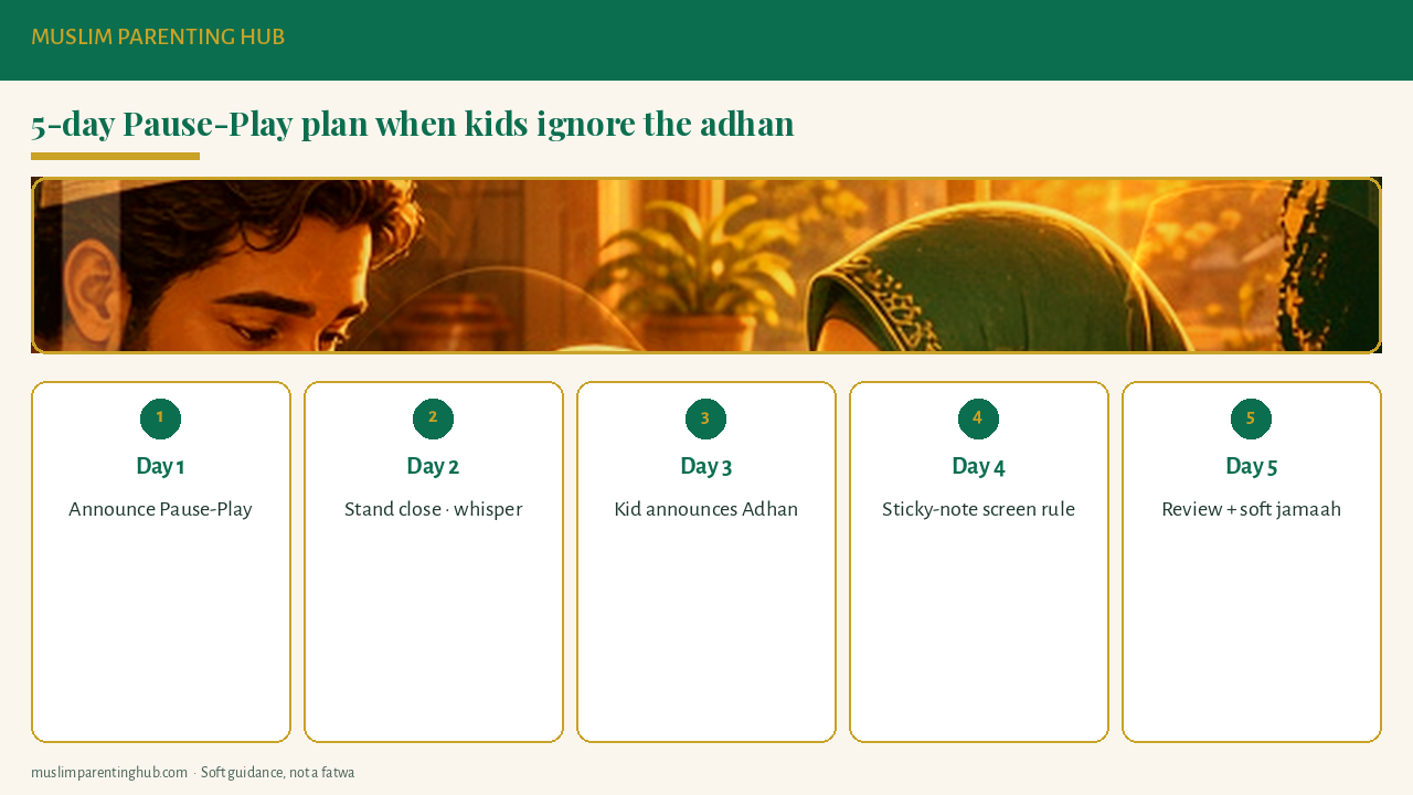 Five-day Pause-Play practice plan for when kids ignore the Maghrib adhan