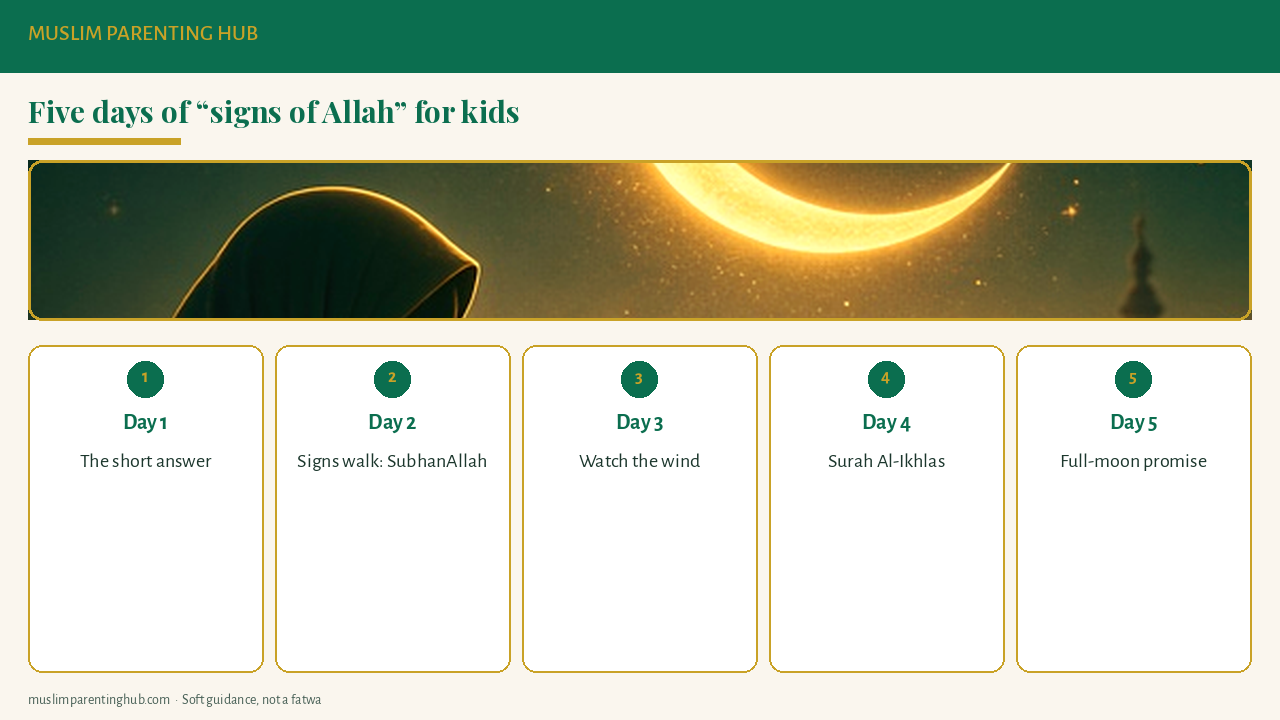 Five-day signs of Allah plan for kids